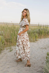 Dorothea Floral Midi Dress in Mocha FINAL SALE