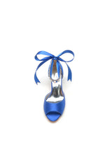 Rhinestone Peep Toe Wedding Sandals Chunky Heel Ankle Strap Shoes
