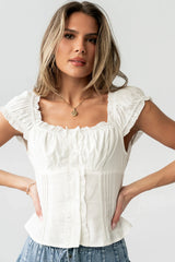 Briana Button Up Top in White