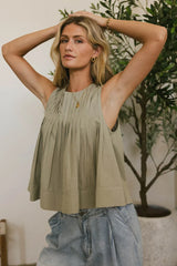 Ida Pleated Blouse in Olive FINAL SALE