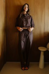 Melody Pinstripe Blouse in Dark Brown