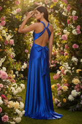 Odette Maxi Dress Royal Open Back With Adjustable Bow Tie Detail
