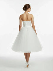 Sweetheart Empire Tea Length Tulle Wedding Dress With Lace Up Back