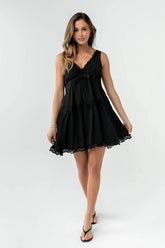 Quinny Lace Trim Mini Dress in Black
