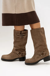 Steve Madden Astor Moto Boot in Taupe Suede FINAL SALE
