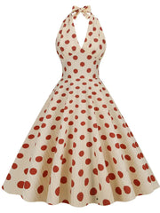 Polka Dots Halter Audrey Hepburn Style 1950S Vintage Dress With Bow Backless
