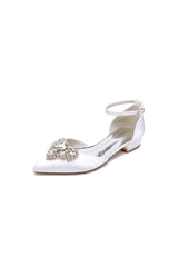 Satin Pointed Toe Ankle Strap Rhinestone Kitten Heels