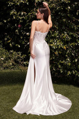 Teagan Gown Off White Fitted Satin Lace Dress