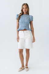Ruth Smocked Top in Blue
