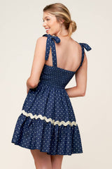 BLUE WHITE POLKA DOT MINI DRESS INDIGO