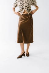 Juniper Satin Midi Skirt in Brown
