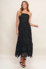CAREFREE NIGHTS LACE MIDI DRESS BLACK FINAL SALE