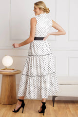 RETRO DOTS WHITE BLACK POLKA DOT MIDI DRESS