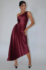 Panama Maxi Dress Wine Pleated Dress With Side Cut Out