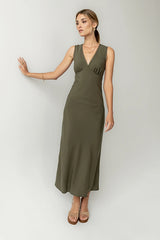 Hailey Lace Trim Maxi Dress in Olive FINAL SALE