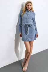 BE A LIGHT LONG SLEEVE DENIM MINI SHIRT DRESS