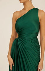 Panama Maxi Dress Kelly Green Pleated Dress With Side Cut Out