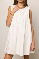 Arizona Pleated Babydoll Dress in White FINAL SALE