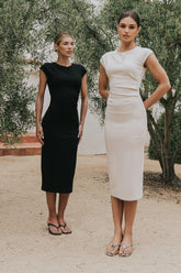 Ivy Fitted Midi Dress in Bone