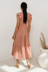 Rain Smocked Midi Dress in Peach FINAL SALE