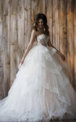 Detachable Floral Princess A Line Boho Lace Wedding Dress Elegant Chic Sweetheart Court Train Ball Gown