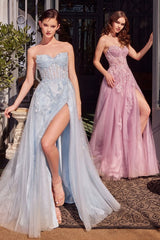 A1378 STRAPLESS LAYERED TULLE BALL GOWN LIGHT BLUE Andrea Leo