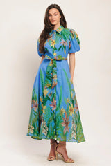 PALM SERENADE BLUE MIDI DRESS