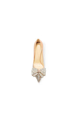 Gold Stiletto Heel Bow Mid Heel Pumps