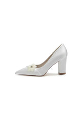 Beaded Pointed Toe Slip on Wedding Shoes With Flower