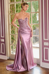Evans Gown Satin Dress With Illusion Leg Slit