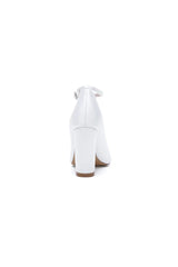 White Leather Pump with Silver Chain and Crystal Accent