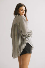 Gia Striped Button Up in Black