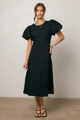 Henry Textured Midi Dress in Black