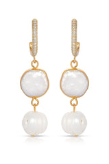 Dangling Freshwater Pearl Huggie Hoop Earrings