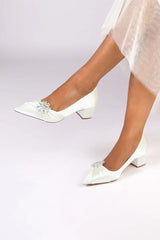 Satin Pointed Toe Slip on Party Shoes With Crystal