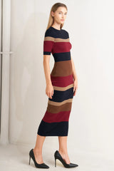 BLACK BURGUNDY COLOR BLOCKED MIDI SWEATER DRESS