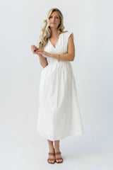 Barb Pleated Midi Dress in White