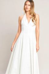 SERENE MOMENT WHITE HALTER MIDI DRESS