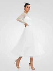 Elegant A Line Long Sleeve Tea Length Wedding Dresses