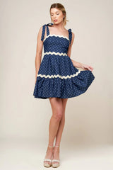 BLUE WHITE POLKA DOT MINI DRESS INDIGO