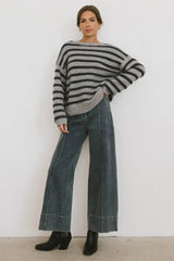 Azuline Striped Sweater in Grey FINAL SALE