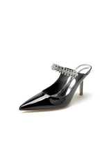 Leather Pointed Toe Wedding Shoes with Rhinestone