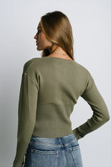 Julia Ribbed Cardigan in Olive FINAL SALE