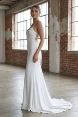 Mermaid Satin White Spaghetti Straps Wedding Dresses With Lace Up Back