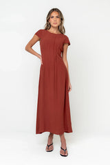 Carolina Pleated Maxi Dress in Brick