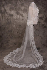 Vintage One Tier Lace Edge With Tulle Wedding Veil