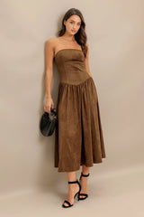 WILD ESPRESSO BROWN FAUX SUEDE MIDI DRESS