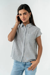 Janel Collared Striped Top