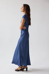 Hanna Satin Maxi Dress in Blue FINAL SALE