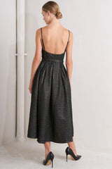NOIR TAPESTRY NAVY GOLD MIDI DRESS